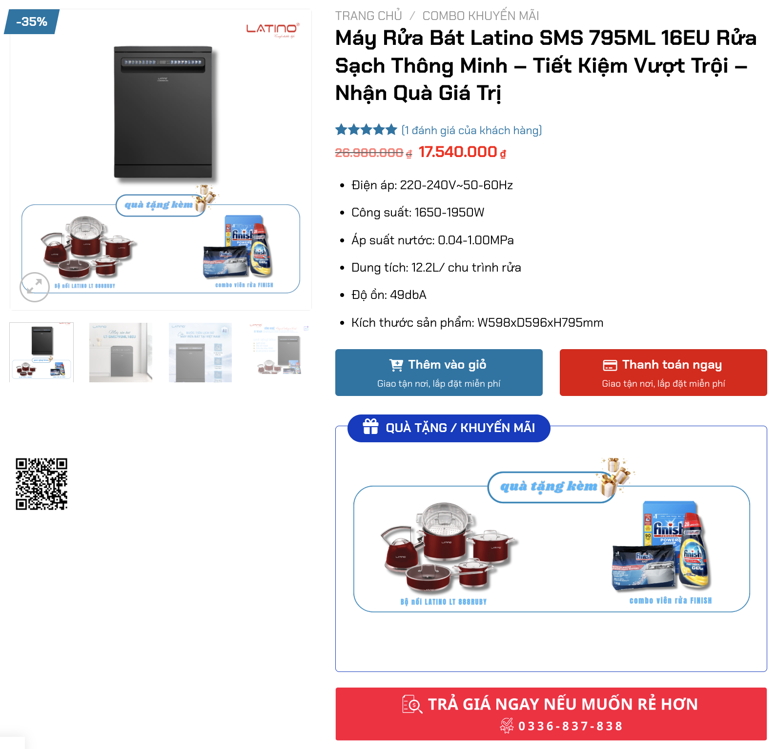 Máy Rửa Bát Latino SMS 795ML 16EU Rửa Sạch Thông Minh – Tiết Kiệm Vượt Trội – Nhận Quà Giá Trị