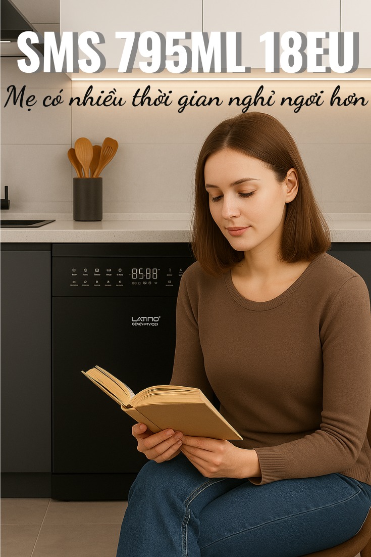 máy rửa bát Latino SMS 795ML 18EU đáp ứng hoàn hảo nhu cầu của gia đình đông thành viên hoặc những buổi tụ tập