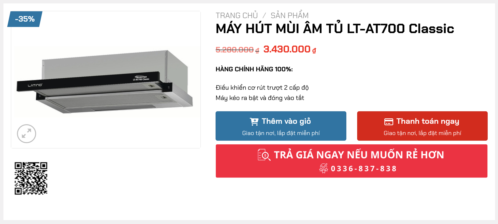 máy hút mùi LT-AT700 Classic mang đến sự yên tâm về chất lượng và độ bền ít ai có thể phủ nhận.